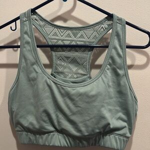 ZYIA ACTIVE Bomber Green Racerback Sports Bra with Geometric Detailing